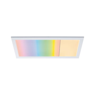 Rectangular LED ceiling light with white frame and multicolor illumination for modern room lighting