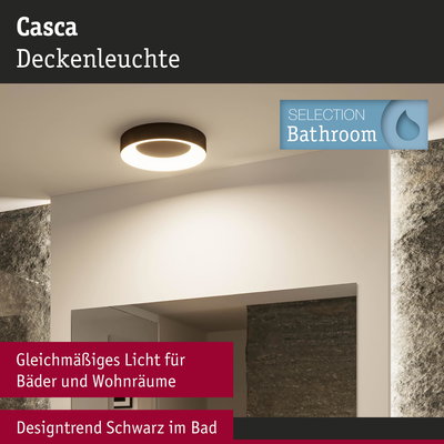 Schwarze Casca Deckenleuchte aus Metall mit gleichmäßigem Licht für Badezimmer und Wohnräume