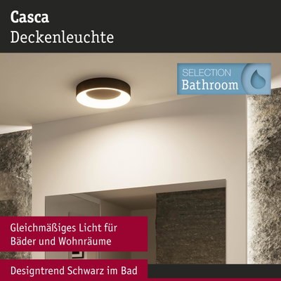 Schwarze Casca Deckenleuchte aus Metall mit gleichmäßigem Licht für Badezimmer und Wohnräume