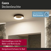 Schwarze Casca Deckenleuchte mit warmweißem Licht für Badezimmer und Wohnräume, modernes Design