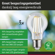 Energiezuinige LED-gloeilamp met helder glas en zilveren fitting voor duurzame verlichting