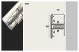 Technical drawing of aluminum profile measuring 40x20 mm for LED lighting channels.