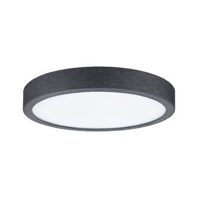 Round ceiling light with black fabric edge and white diffuser for modern room lighting