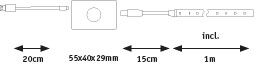 Electric cable with switch and connector, 55x40x29 mm, 20 cm and 15 cm cable sections