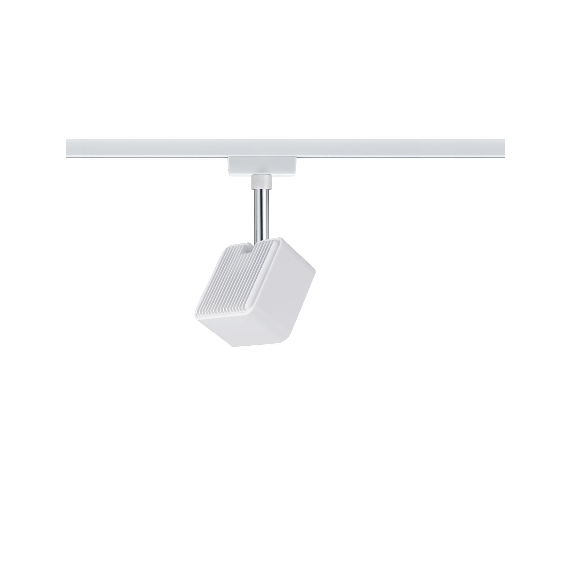 Weißer LED-Spot aus Kunststoff mit Metallstange für Schienensystembeleuchtung