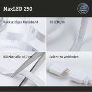 MaxLED 250 LED-Lichtband mit rückseitigem Klebeband, schneidbar alle 16,7 cm, mit Schutzabdeckung und Steckverbinder