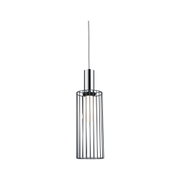 Modern pendant light with black metal cage and chrome cylinder for stylish room lighting