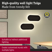 Black felt wall light Tulga with backlight suitable for modern indirect lighting