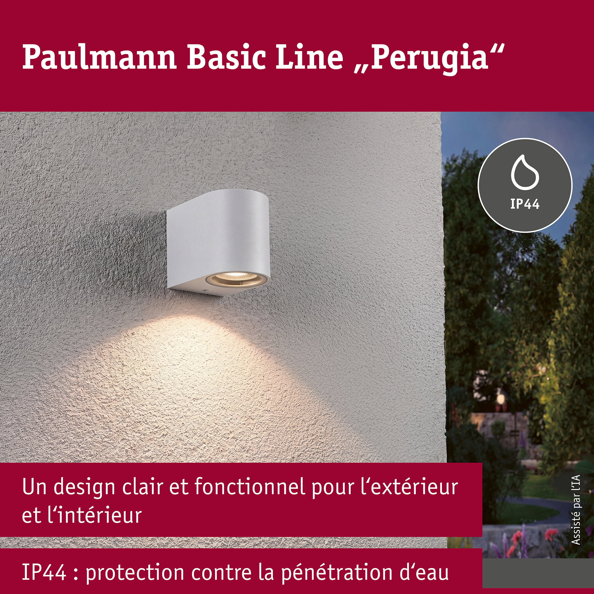 Applique Perugia IP44 GU10 230V max. 10W Blanc dépoli