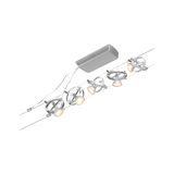 Modernes Seilsystem mit fünf verstellbaren LED-Strahlern in silbernem Metall für flexible Raumbeleuchtung