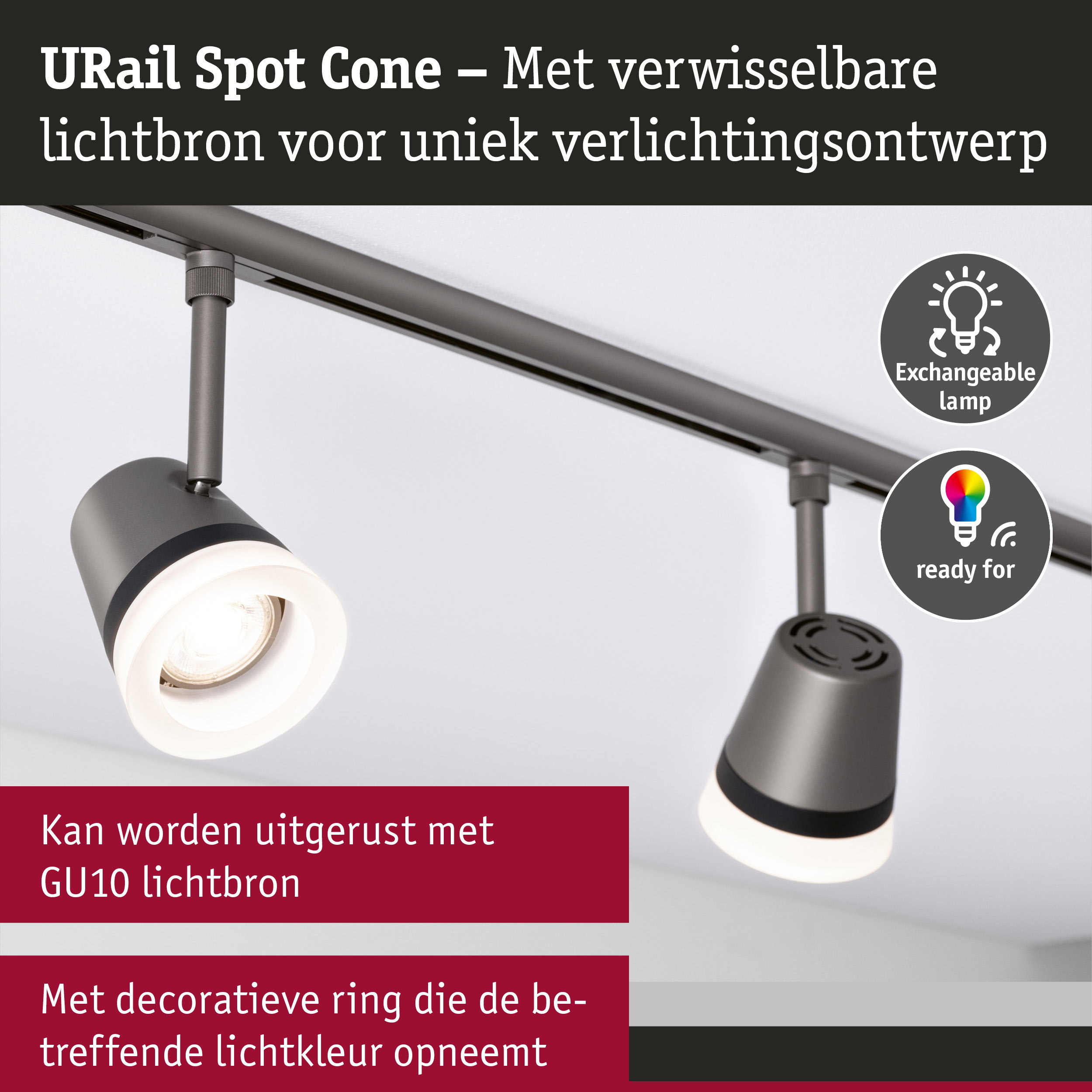 URail Railspot Cone GU10 max. 10W dimbaar 230V Titaanium