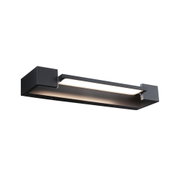 Black metal LED wall light with rectangular design and diffused cover for modern indoor lighting solutions