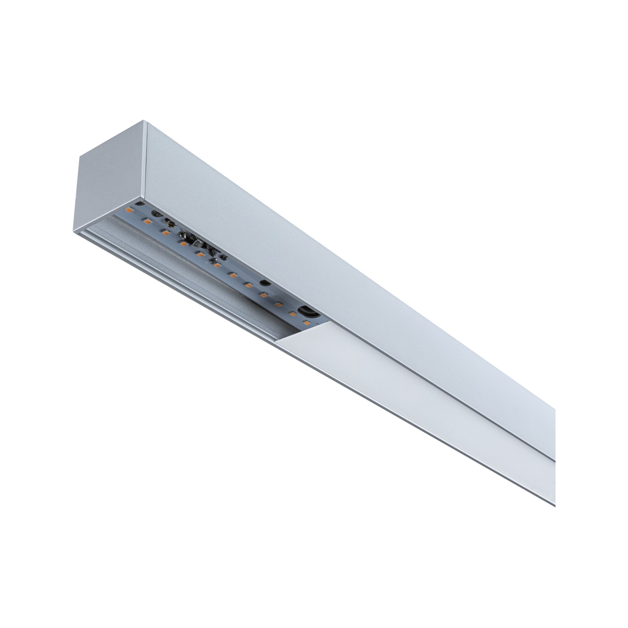 Schlanke LED-Unterbauleuchte aus silbernem Aluminium mit blendfreiem Diffusor für Küchenbeleuchtung