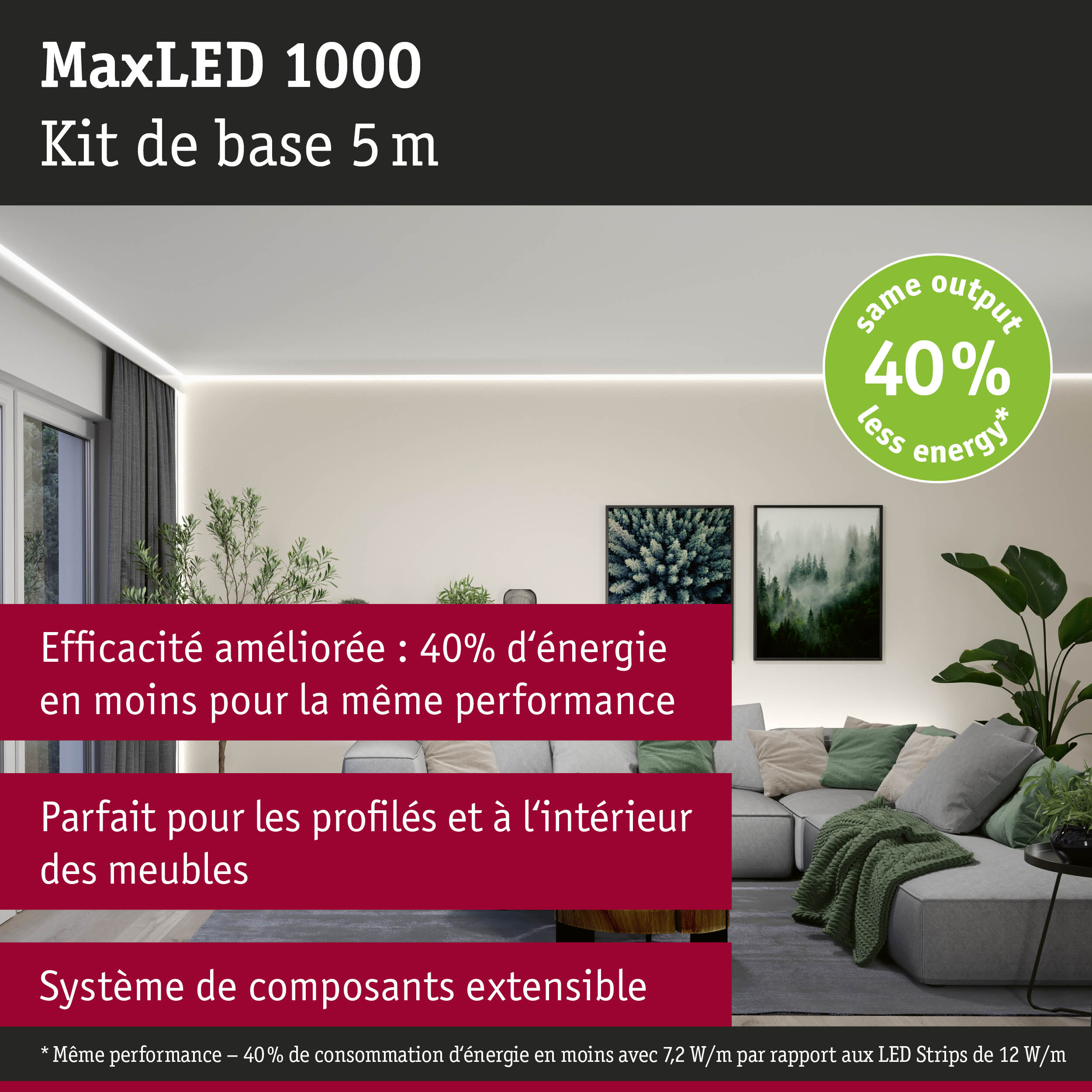 MaxLED 1000 kit LED 5 m avec 40% d'énergie en moins pour éclairage intérieur efficace