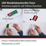 LED Wandeinbauleuchte Tsaro in Weiß mit Follow-Funktion und Frequenzwahl für Wandmontage