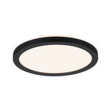 Round LED ceiling light with black aluminum frame and warm white light for living spaces