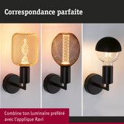 Trois appliques murales noires avec abat-jours en métal et verre, éclairage décoratif moderne