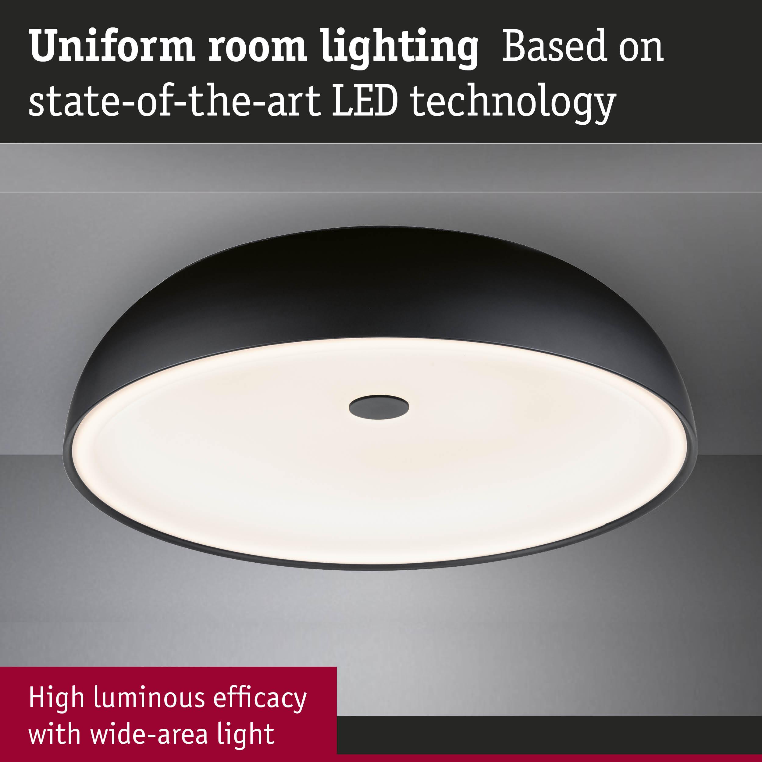 Round black LED ceiling light with uniform wide-area illumination for modern room lighting
