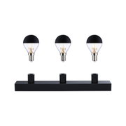 Tre sorte LED-pærer med mat top og sort holder til moderne belysning