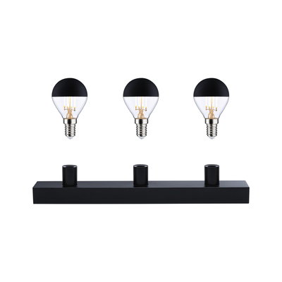 Drei schwarze LED-Glühbirnen mit mattem Oberteil und schwarzer Halterung für moderne Beleuchtung