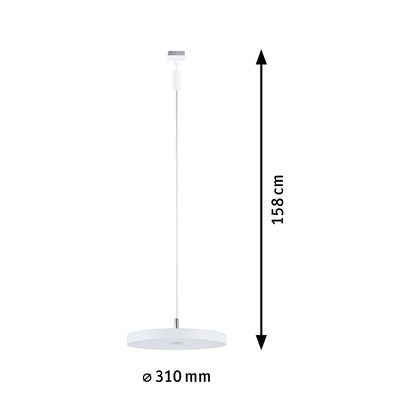 Suspension LED ronde blanche en métal de 310 mm de diamètre et 158 cm de longueur pour éclairage moderne