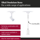 White URail Pendulum Runa pendant light with shorten cable for versatile lighting applications