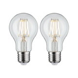 Zwei klare LED-Glühbirnen mit sichtbaren Filamenten und E27-Fassung für energiesparende Beleuchtung
