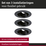 Set van 3 zwarte, draaibare inbouwframes voor flexibele LED-verlichting met 50 mm lichtbron