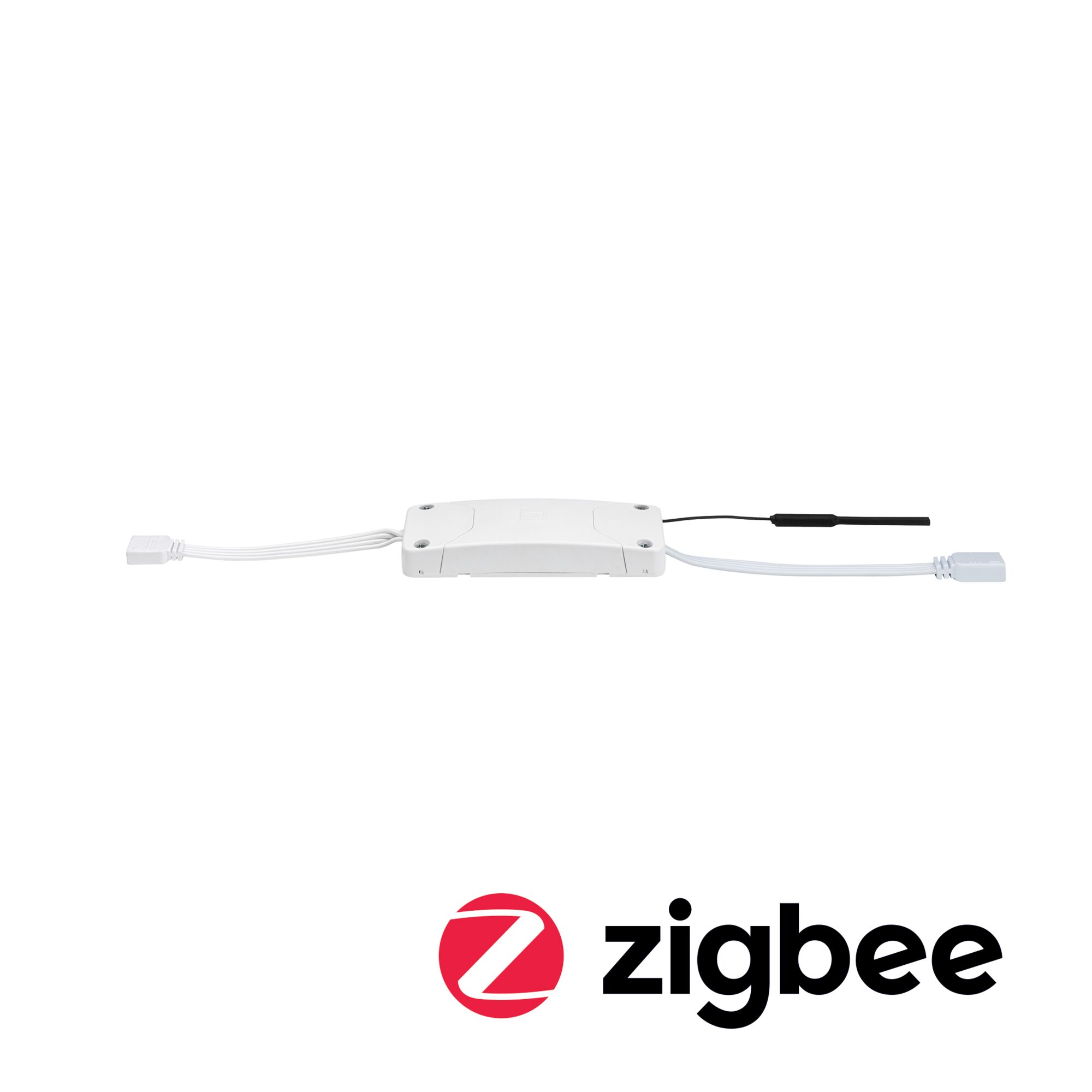 White Zigbee control device with cables for smart lighting control in modern smart home systems