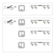 Technical drawing showing cable wiring and switch for LED spotlight bar with four yellow lights