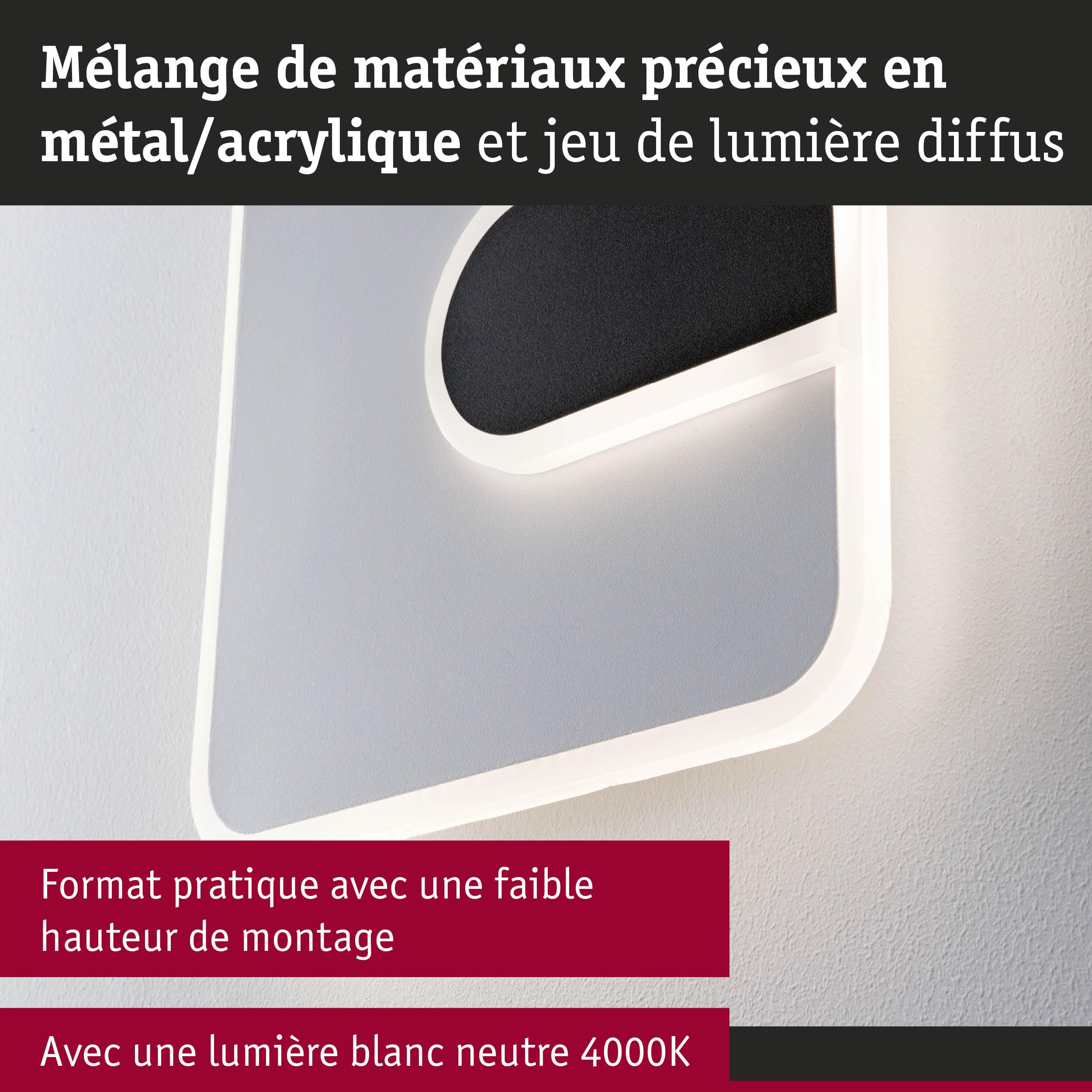 Applique murale moderne en métal et acrylique avec lumière blanc neutre 4000K et faible épaisseur