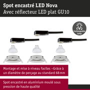 Spot encastré LED Nova en aluminium avec lampe LED plate GU10 et ampoule interchangeable