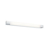 Modern LED wall light with chrome metal frame and white diffuser for living spaces