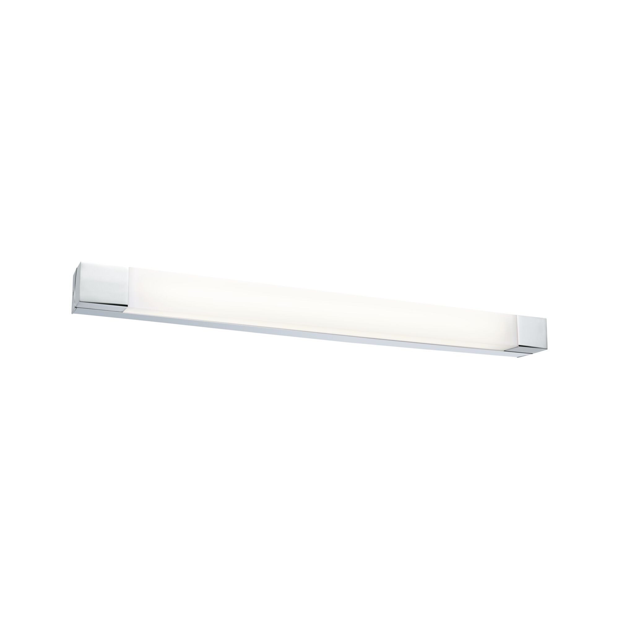 Moderne LED-wandlamp met chromen metalen frame en witte diffuser voor woonruimtes