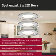 Spot encastré LED Nova en aluminium brossé argenté pour éclairage intérieur moderne