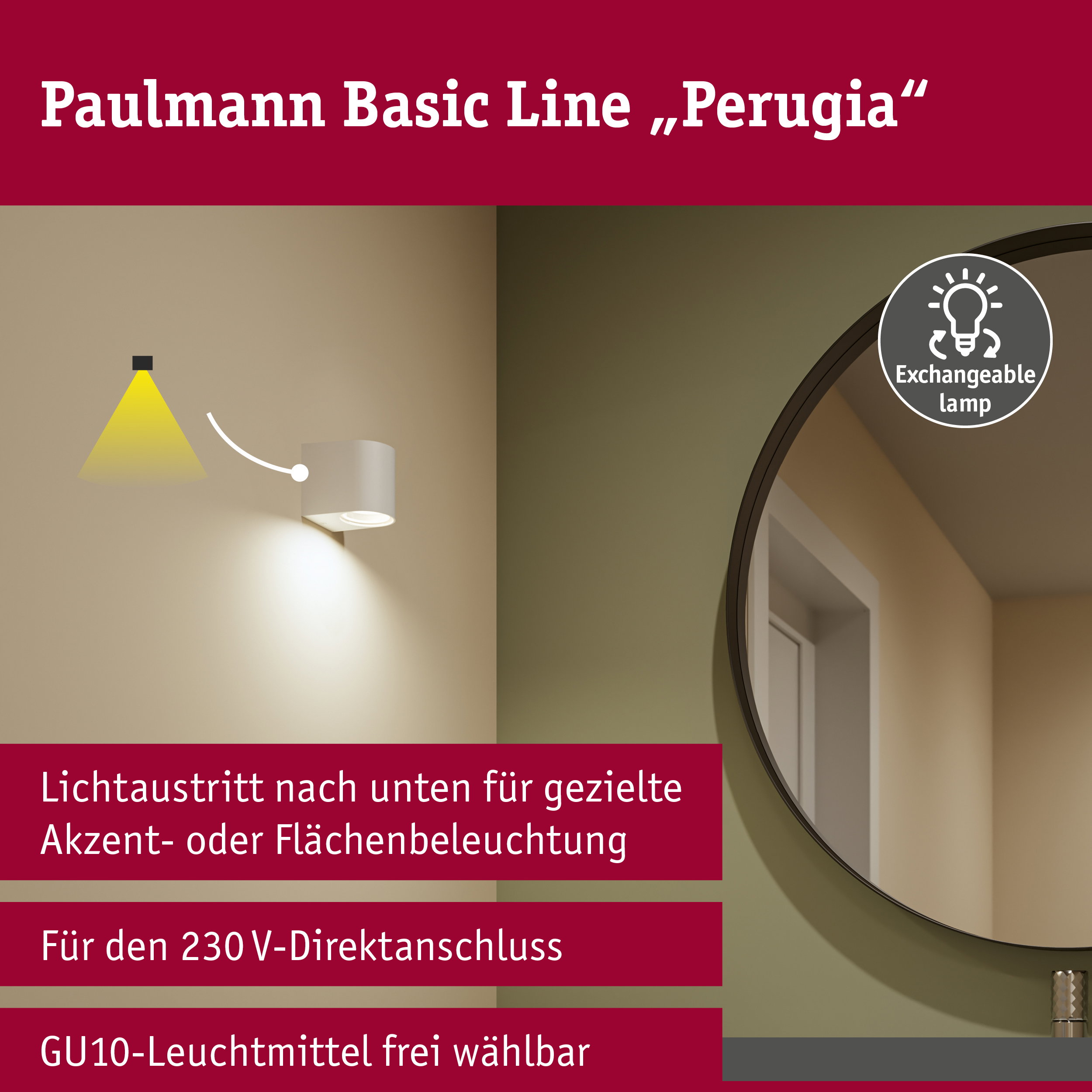 Wandleuchte Perugia IP44 GU10 230V max. 10W Weiß matt