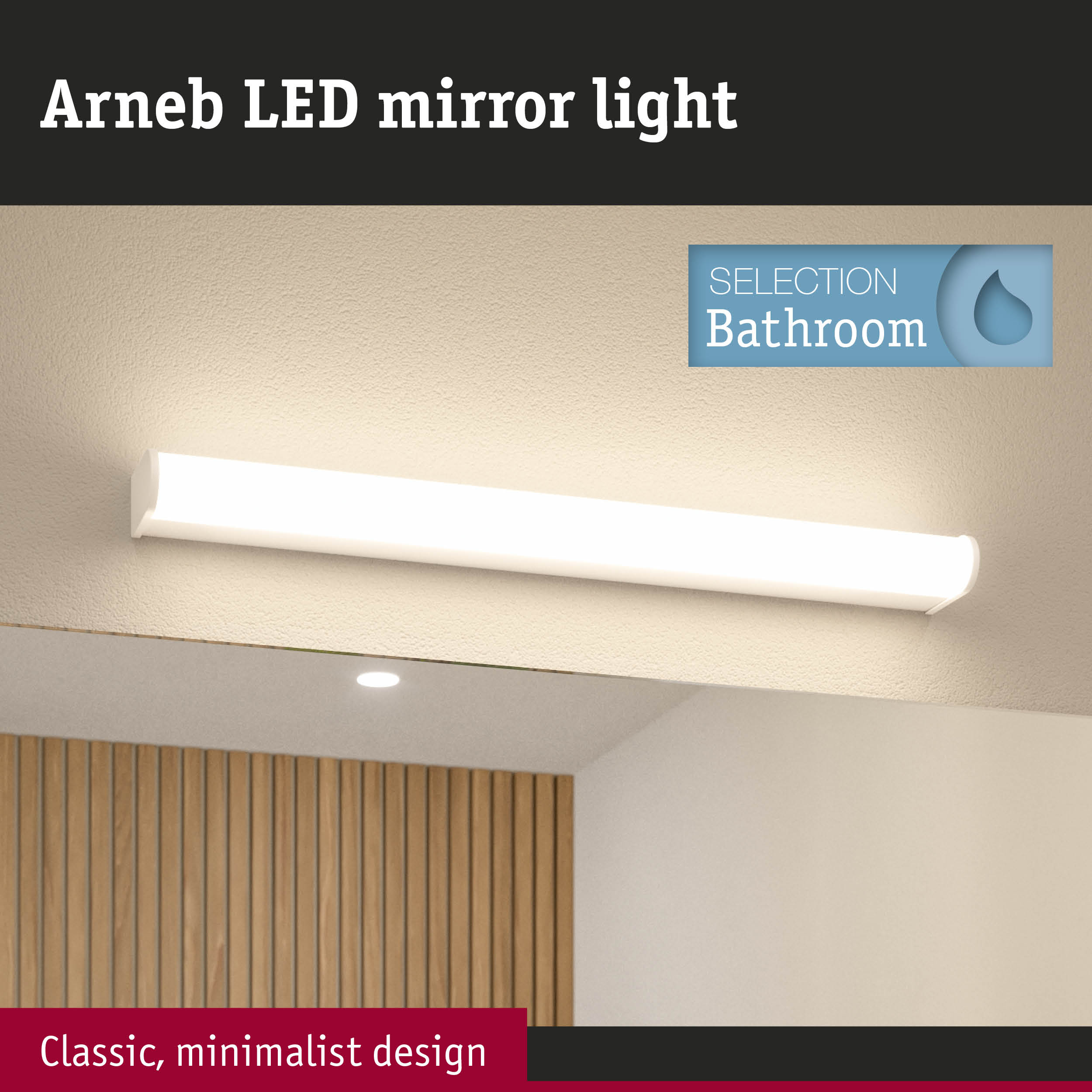 Arneb white LED mirror light with classic minimalist design for bathroom lighting