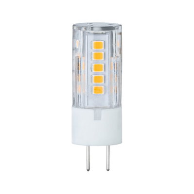 Compact G9 LED bulb with clear plastic housing and warm white LEDs for energy-efficient lighting