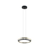 Modern LED pendant light in brushed gold and black metal for stylish living room lighting
