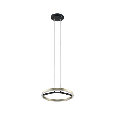 Modern LED pendant light in brushed gold and black metal for stylish living room lighting