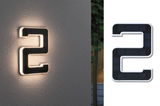Zonne-energie huisnummer 2 zwart met witte LED-verlichting voor buiten.