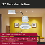 Weiße LED Einbauleuchte Base mit austauschbarem LED-Coin und 45 mm Einbautiefe für 230 V Anschluss