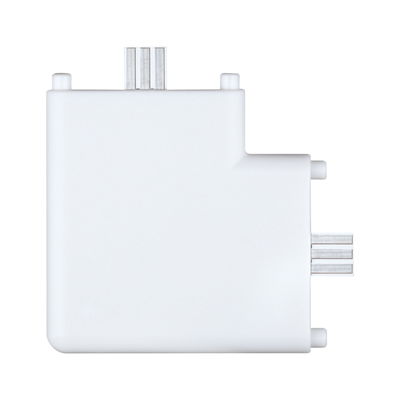 White plastic L-shaped connector module for LED track lighting systems