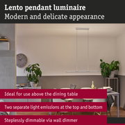 Lento silver aluminium pendant luminaire with dual light emission, stepless dimmable, perfect above dining table
