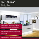 Modern white kitchen with MaxLED 1000 LED strip for bright room lighting and furniture highlights