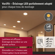 Spots LED VariFit encastrés avec lumière blanc chaud et gradation 3 niveaux pour montage au plafond
