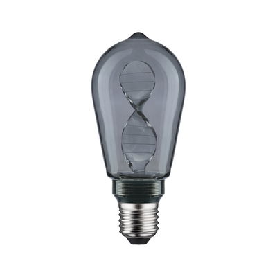 Glühbirne mit gedrehtem LED-Filament in rauchgrauem Glas und E27-Fassung für dekorative Beleuchtung
