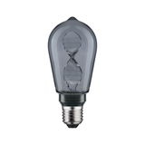 Light bulb with twisted LED filament in smoked glass and E27 base for decorative lighting use