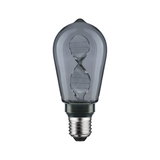 Light bulb with twisted LED filament in smoked glass and E27 base for decorative lighting use