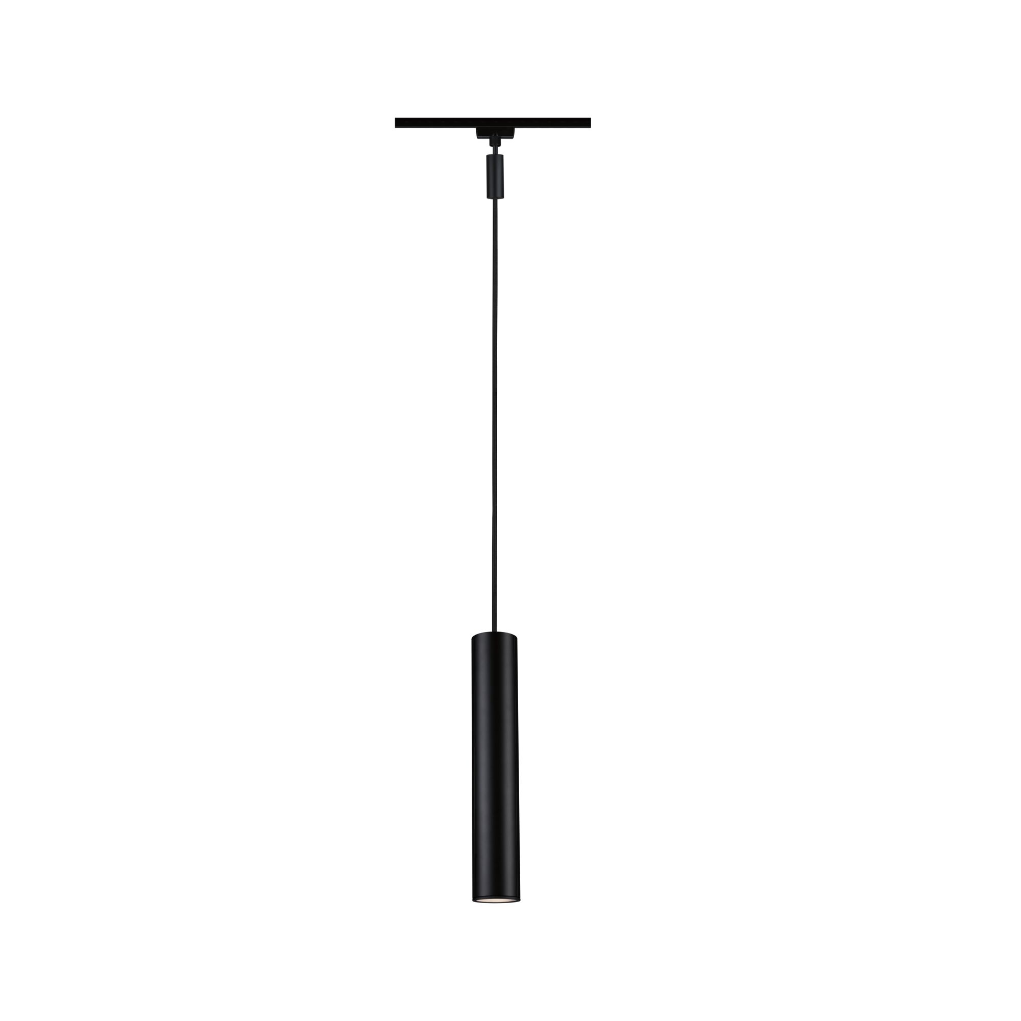 Black metal LED pendant light with cylindrical design for modern indoor lighting solutions
